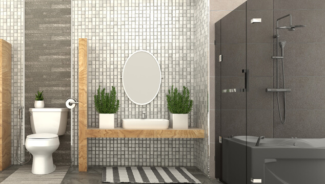 Rénovation de salle de bain avec des tuiles en carreaux par-dessus les murs en bois